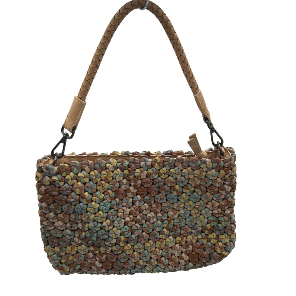 Woven Leather Shoulder Bag Womens Small Multicolor Boho Floral Texture